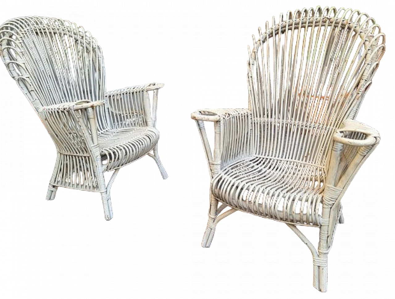 Coppia di Poltrone bianche laccate in bambù, anni '50 5