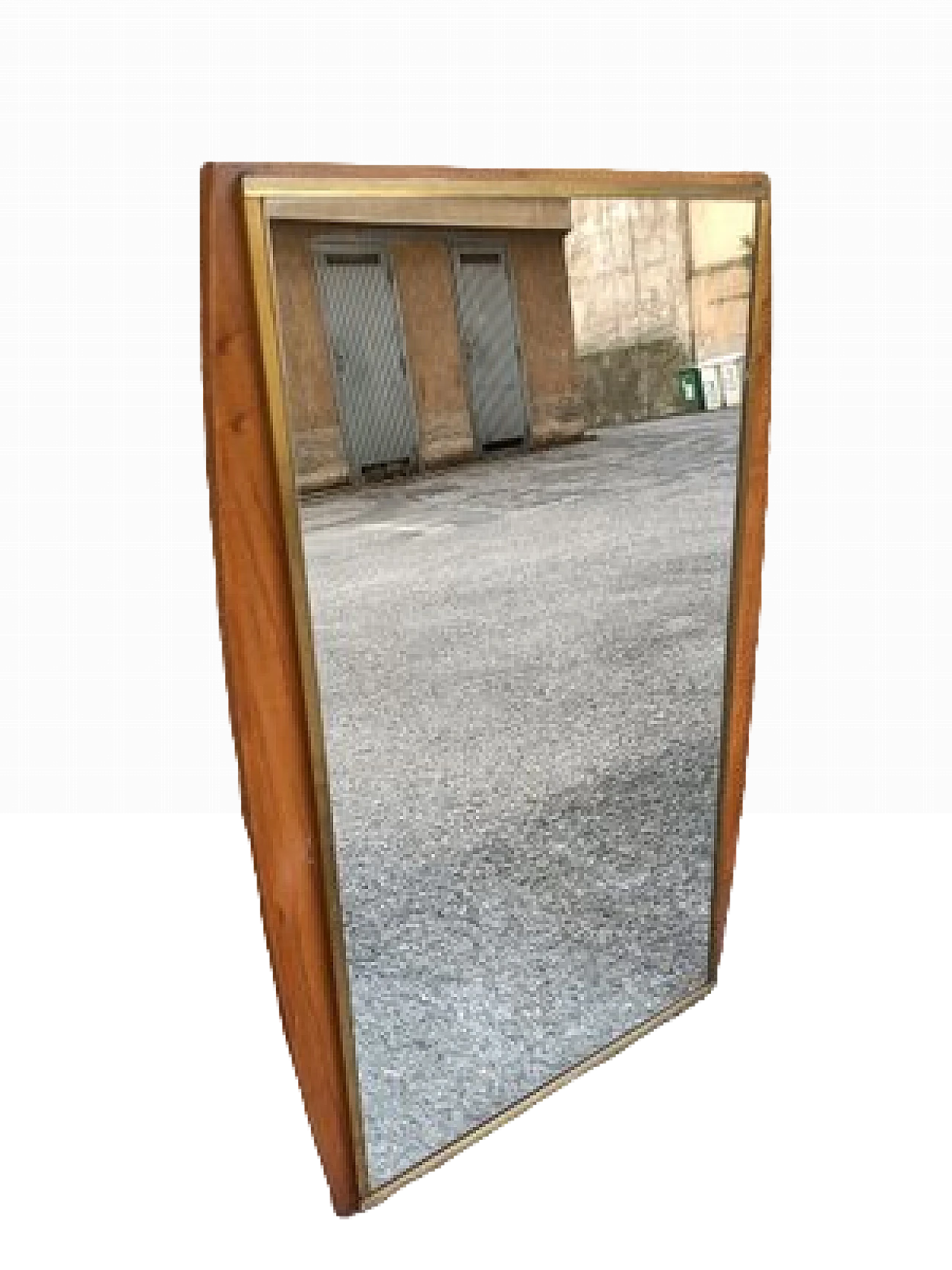 Mirror with rectangular wood & brass frame, 1960s 4