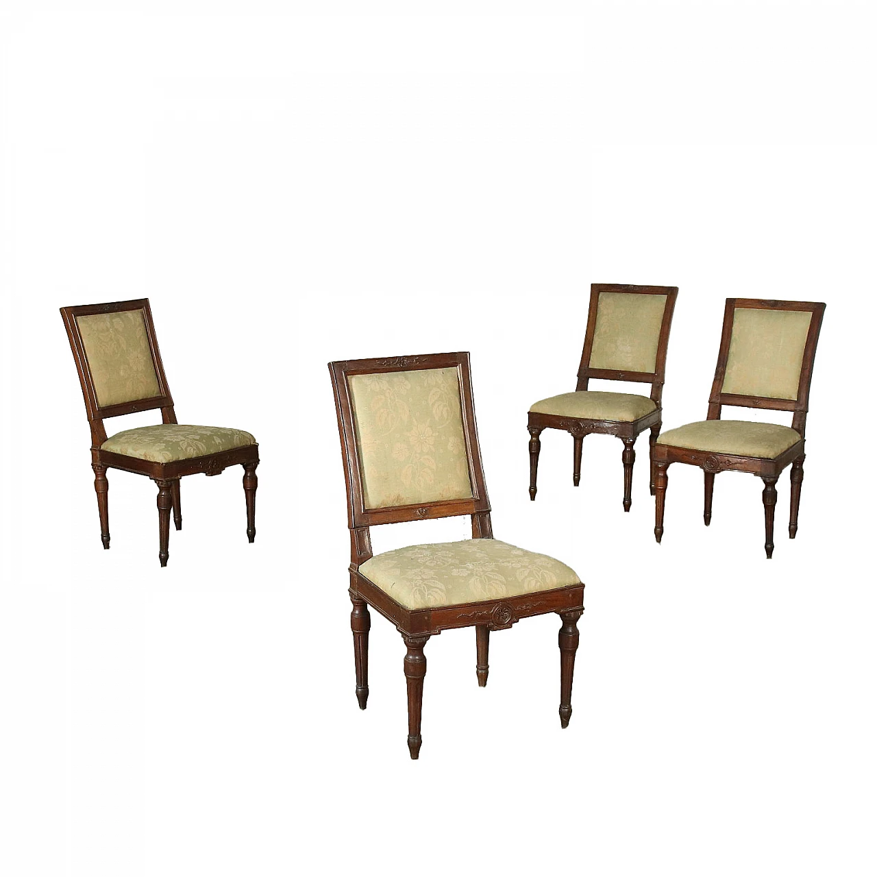 4 Neoclassical walnut and fabric chairs, late 18th century 1
