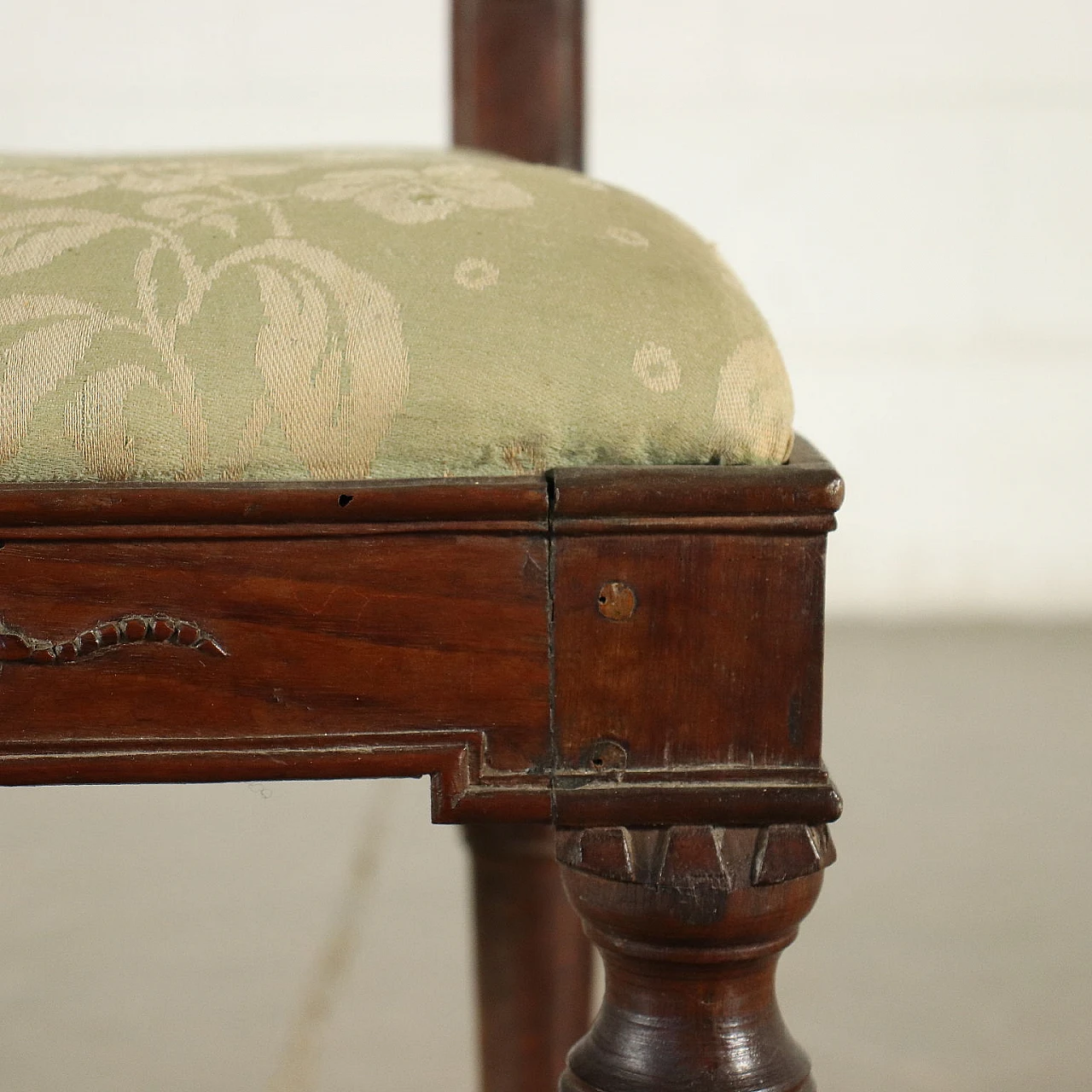 4 Neoclassical walnut and fabric chairs, late 18th century 6