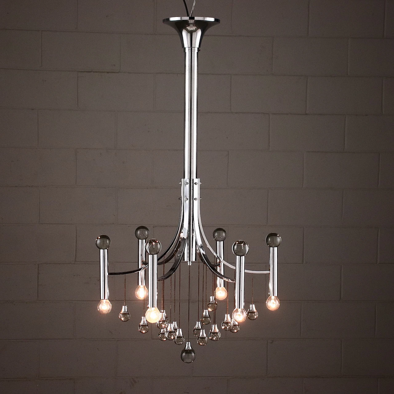 Lampada da soffitto con pendenti in vetro, anni '70 3