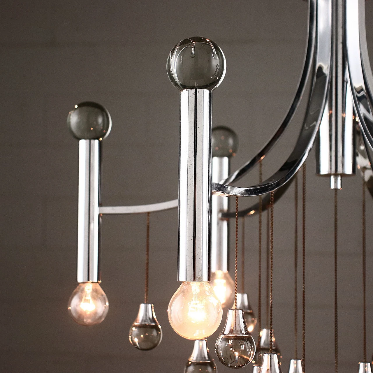 Lampada da soffitto con pendenti in vetro, anni '70 4