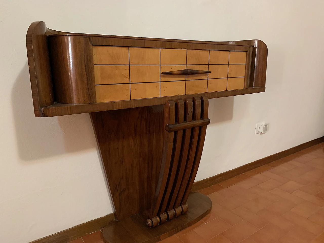 Consolle Art Déco impiallacciata in noce e acero, anni '30 5