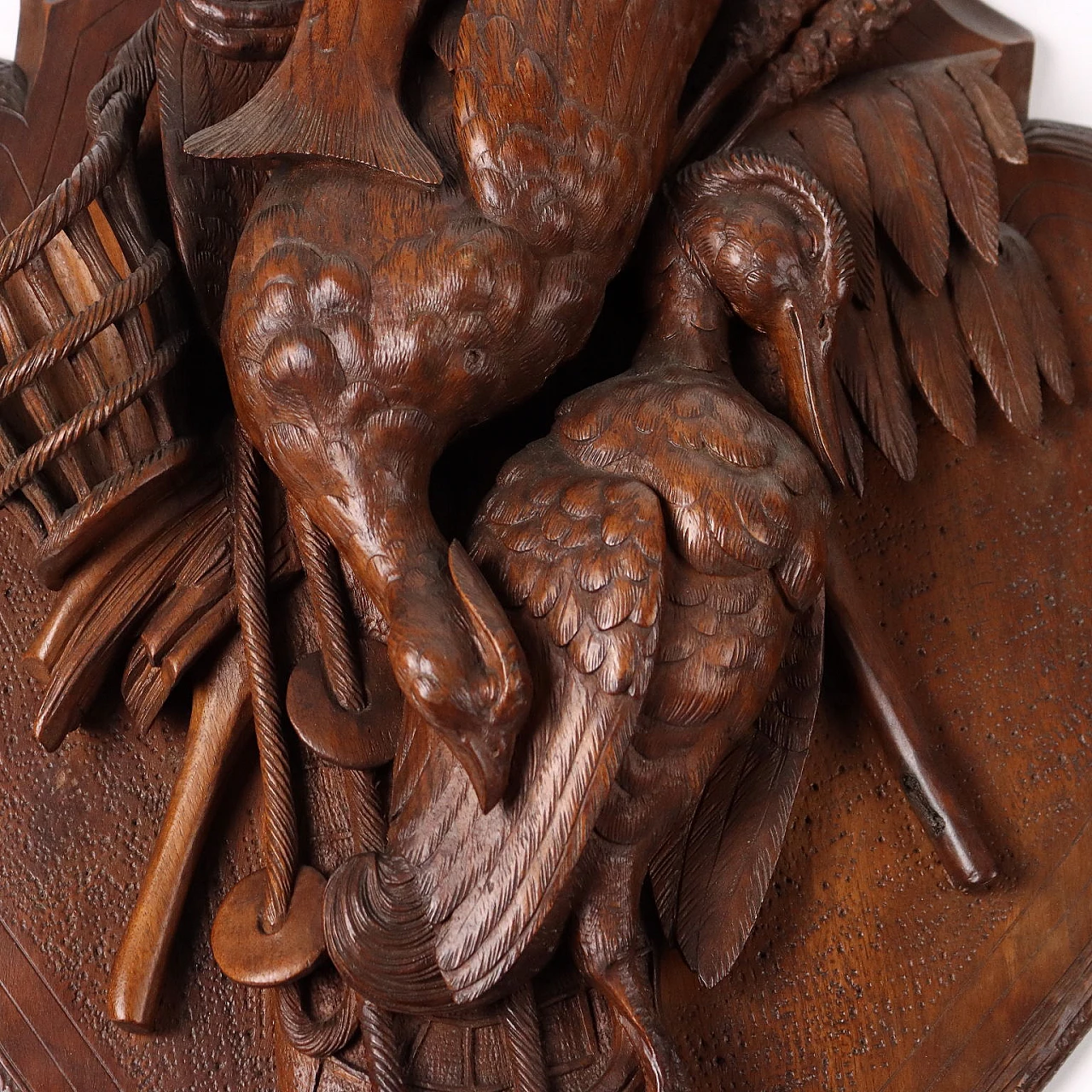 Pair of walnut plaques with game, early 20th century 3