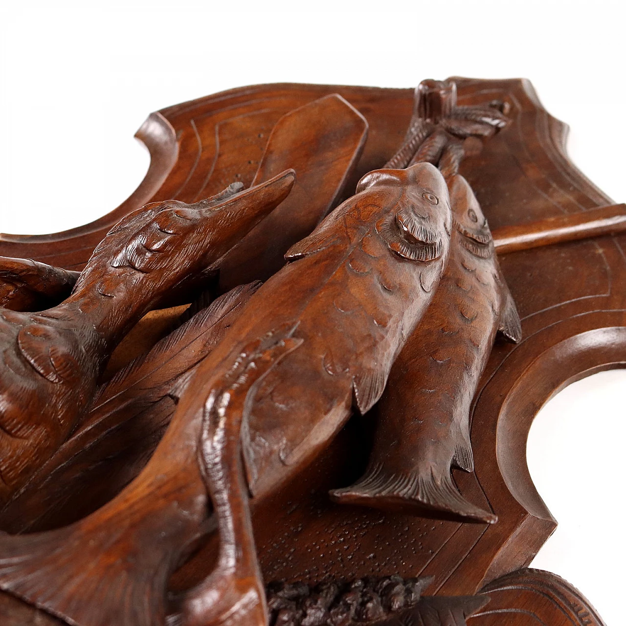 Pair of walnut plaques with game, early 20th century 9