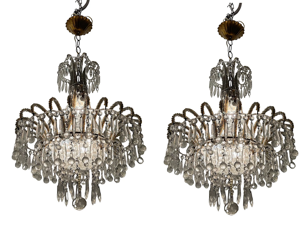 Pair of Murano glass and crystal bead chandeliers, 1950s 2