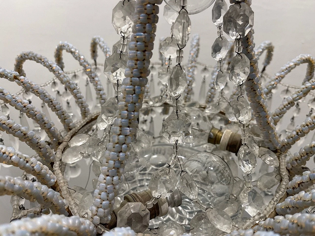 Pair of Murano glass and crystal bead chandeliers, 1950s 5