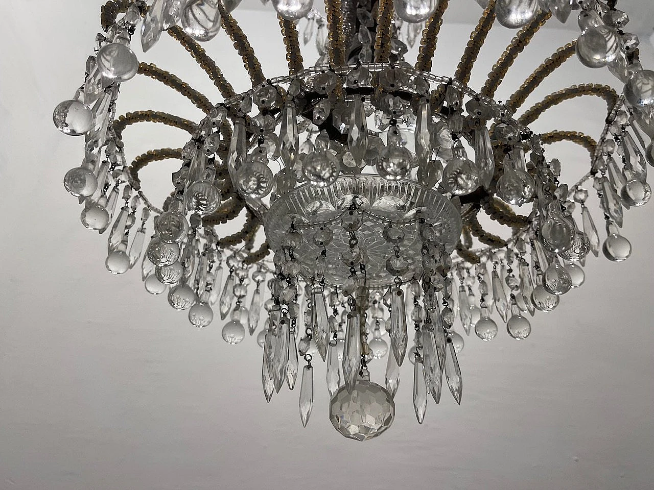 Pair of Murano glass and crystal bead chandeliers, 1950s 6