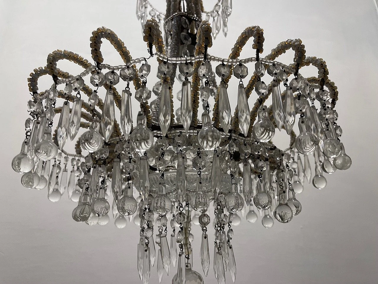 Pair of Murano glass and crystal bead chandeliers, 1950s 10