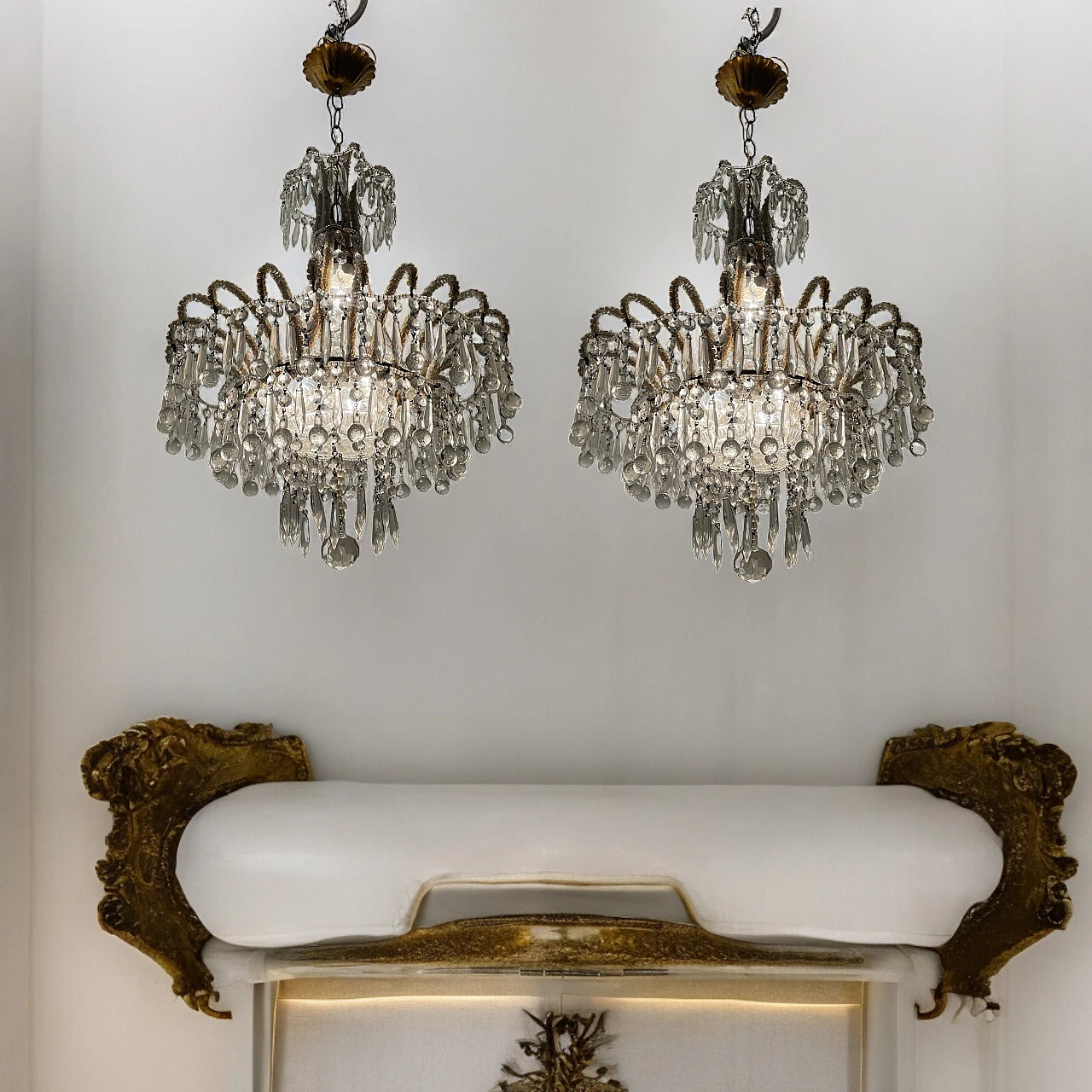 Pair of Murano glass and crystal bead chandeliers, 1950s 12