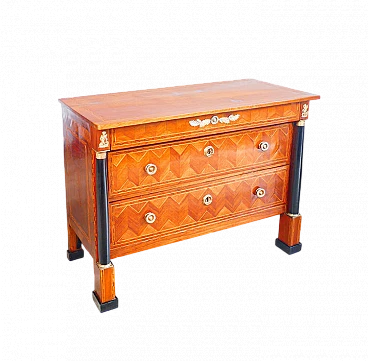 Comò Impero in noce intarsiato ed ebanizzato, prima metà dell'800