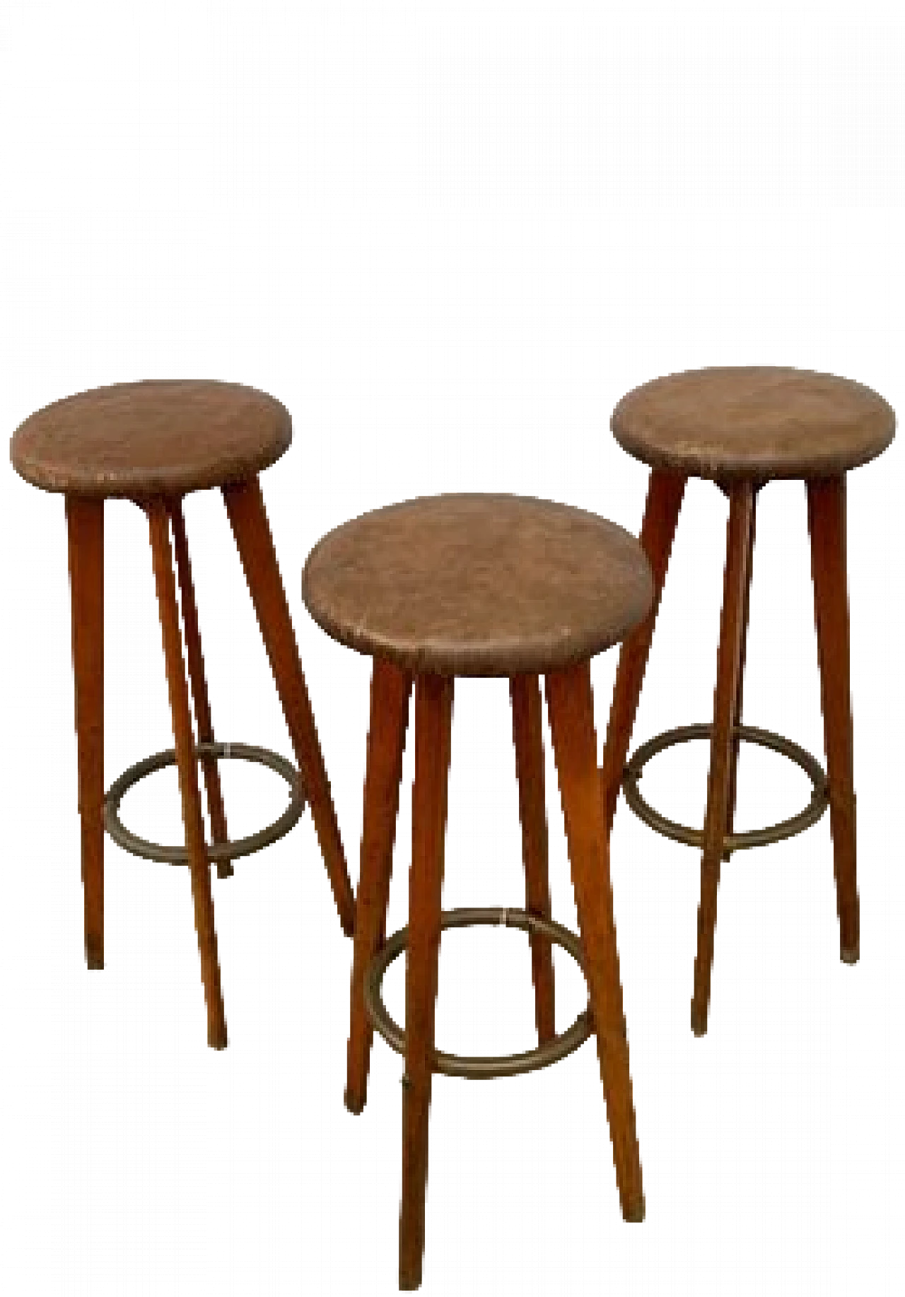 3 Sgabelli in legno, ottone e pelle, anni '50 5