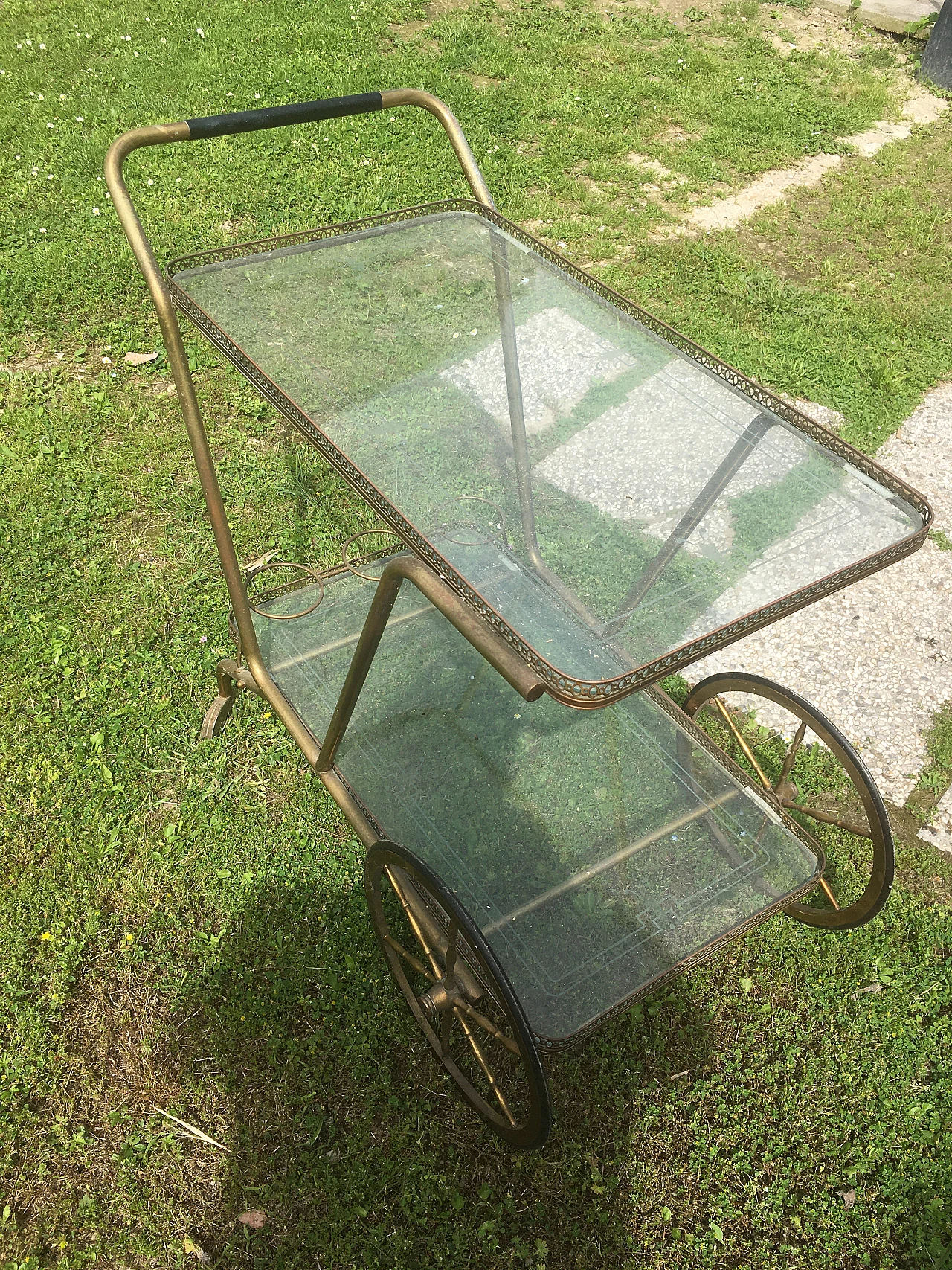 Carrello in ottone e vetro, anni '50 1