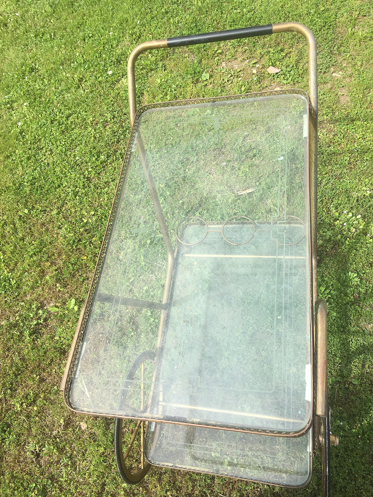 Carrello in ottone e vetro, anni '50 4