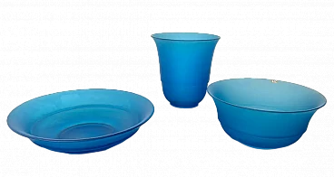3 Blue glass vases by VeArt, 1970s