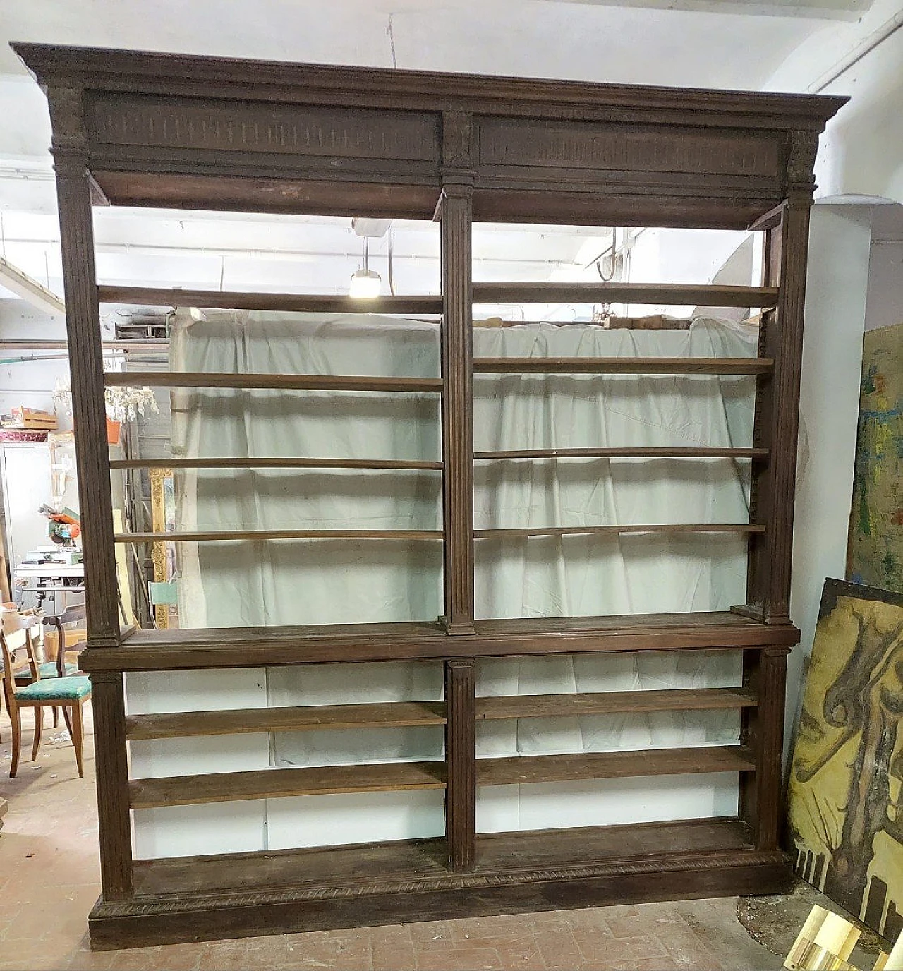 Libreria toscana stile Rinascimento in legno massello, fine '800 8