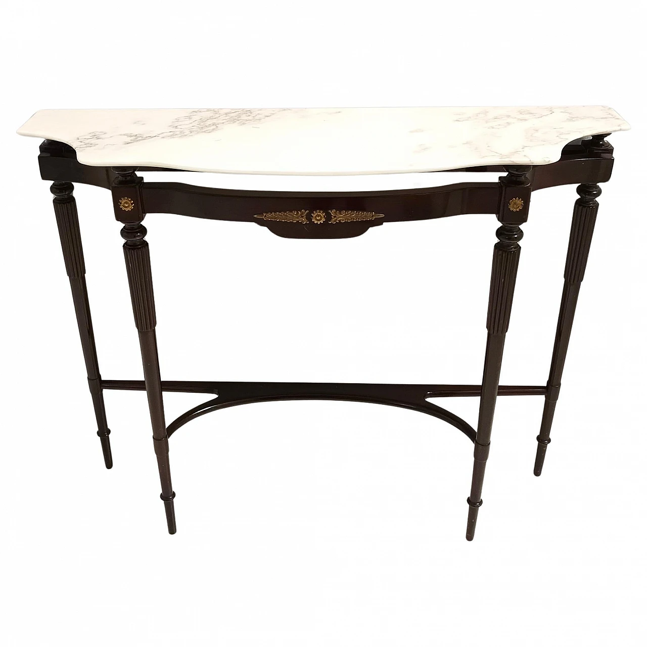 Consolle in faggio ebanizzato con piano in marmo rosa , anni '50 1