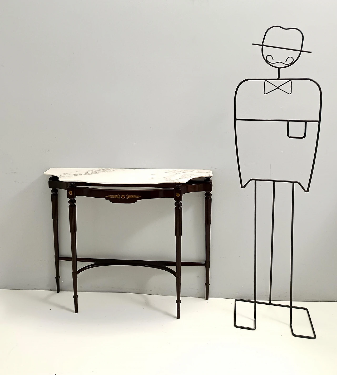 Consolle in faggio ebanizzato con piano in marmo rosa , anni '50 4