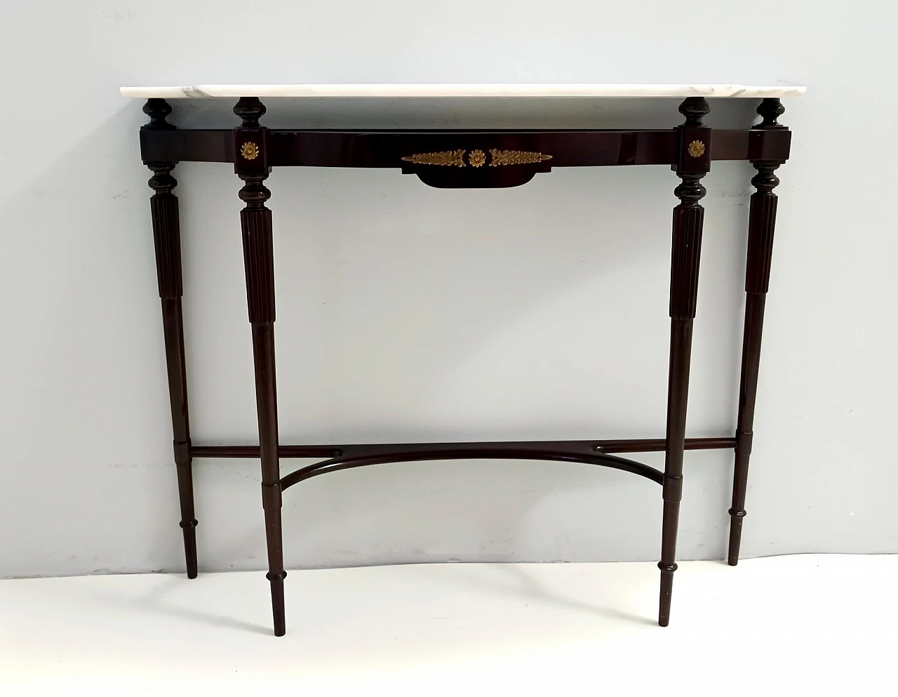 Consolle in faggio ebanizzato con piano in marmo rosa , anni '50 5