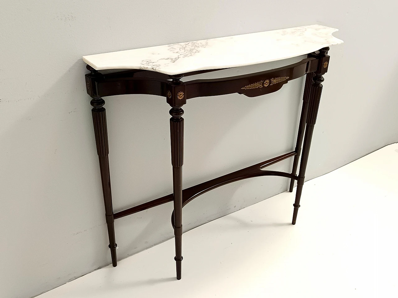 Consolle in faggio ebanizzato con piano in marmo rosa , anni '50 6