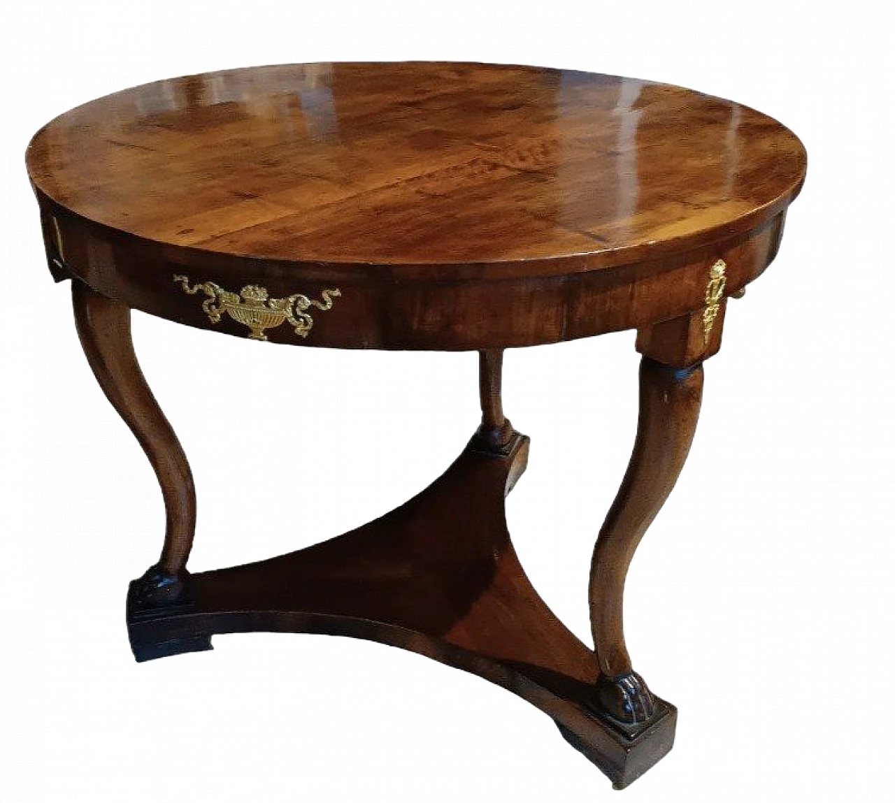 Tavolo Impero rotondo in ciliegio e bronzo dorato, inizio '800 2