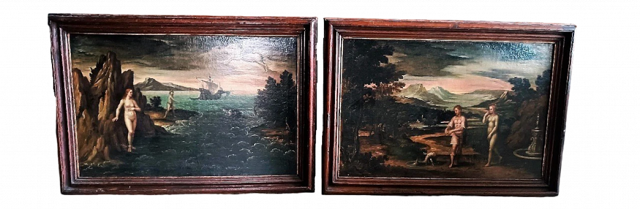 Scene da Orlando Furioso, coppia di dipinti a olio su tela, '600 13