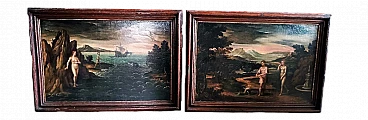 Scene da Orlando Furioso, coppia di dipinti a olio su tela, '600