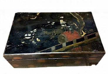 Portagioie Napoleone III in legno dipinto a chinoiserie, fine '800