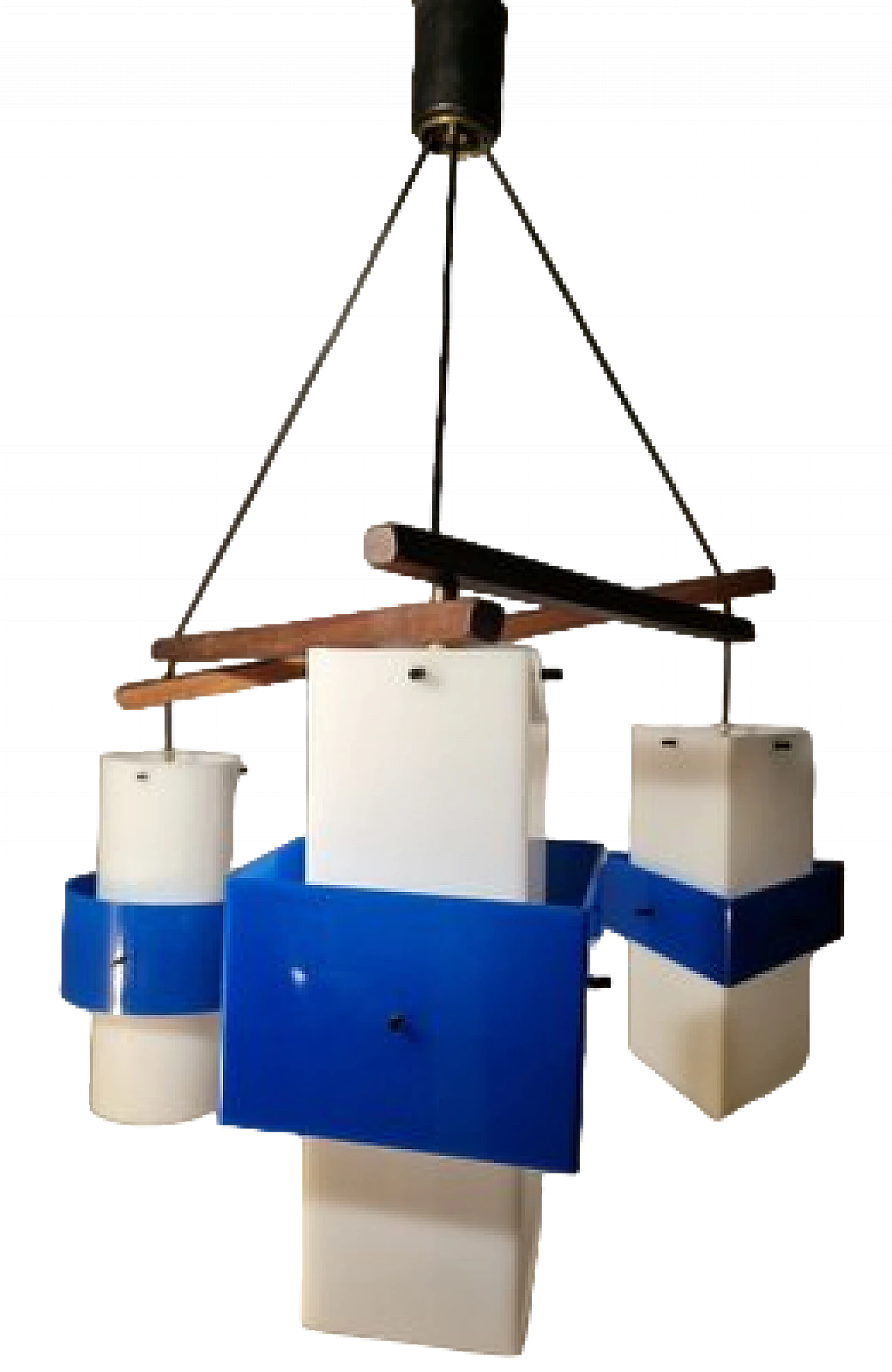Lampadario in vetro acrilico bianco e blu di Stilux, anni '60 4