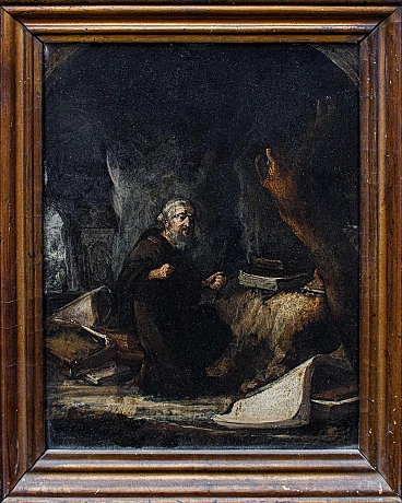 Seguace di D. Teniers, Sant'Antonio in preghiera, olio su rame, '600