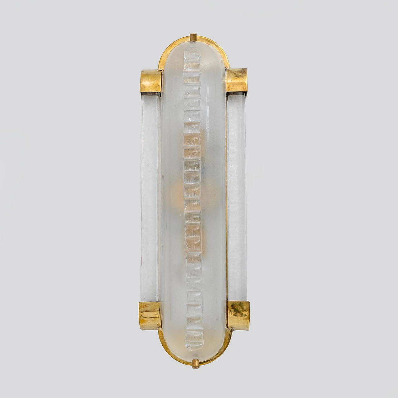 Coppia di applique in ottone e vetro di Murano smerigliato, anni '80 2