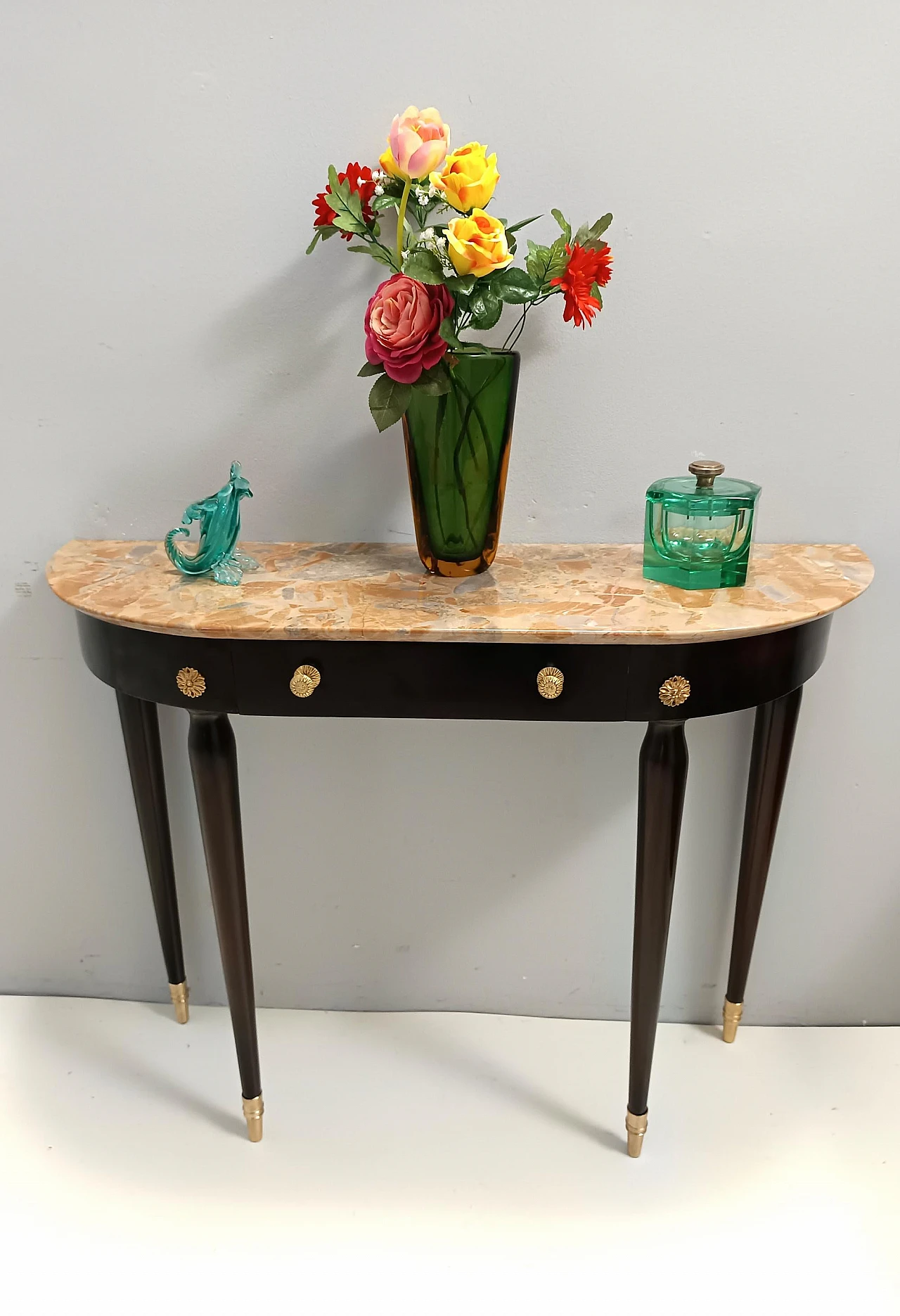 Ebonized beech onsole with marble top attributed to P. Buffa, 1940s 3