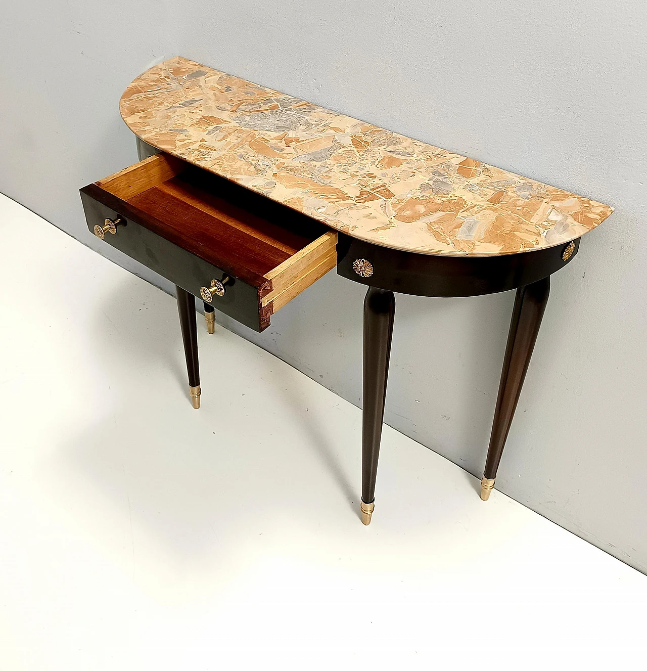 Ebonized beech onsole with marble top attributed to P. Buffa, 1940s 10