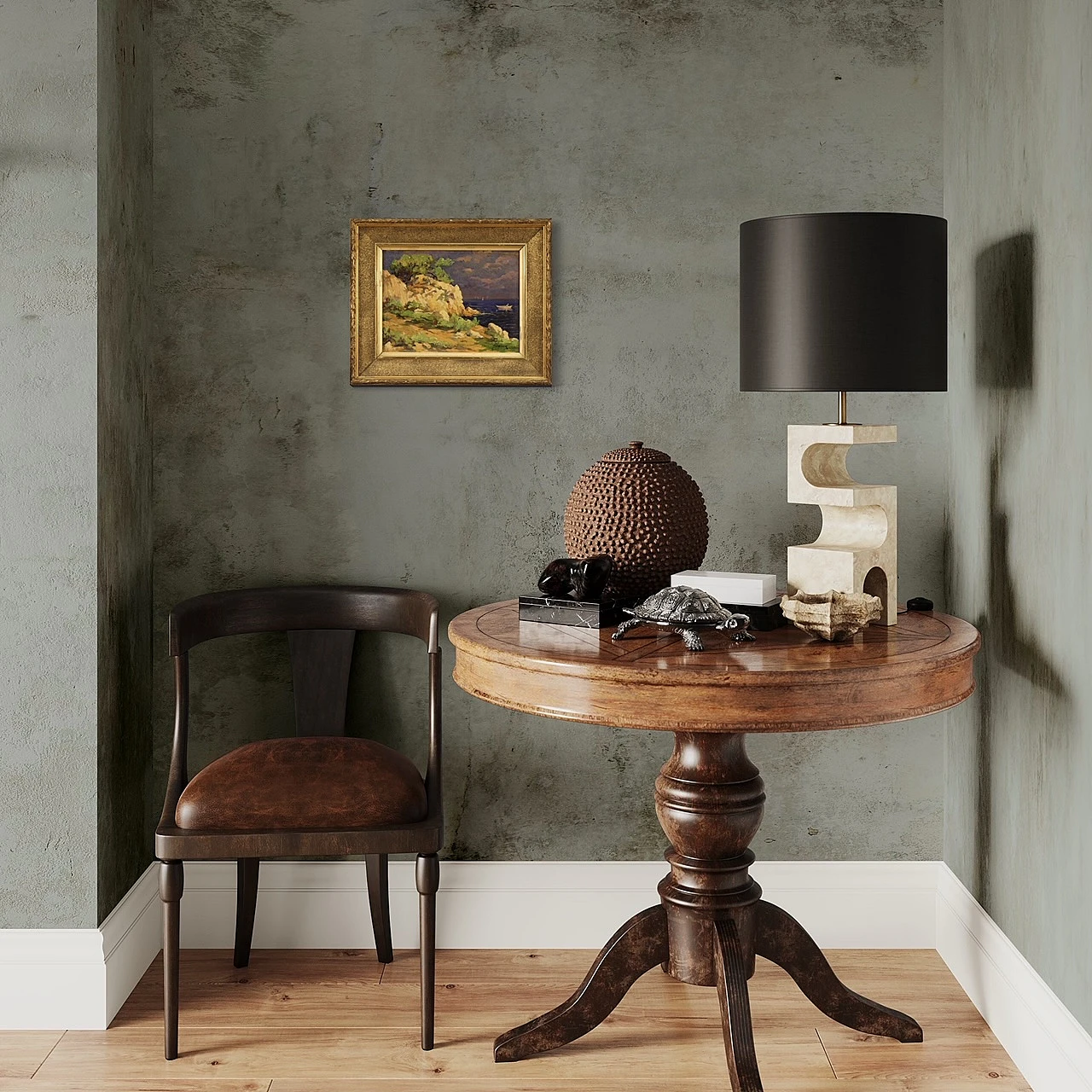 Cliff with boats, French oil painting on cardboard, early 20th century 1396548