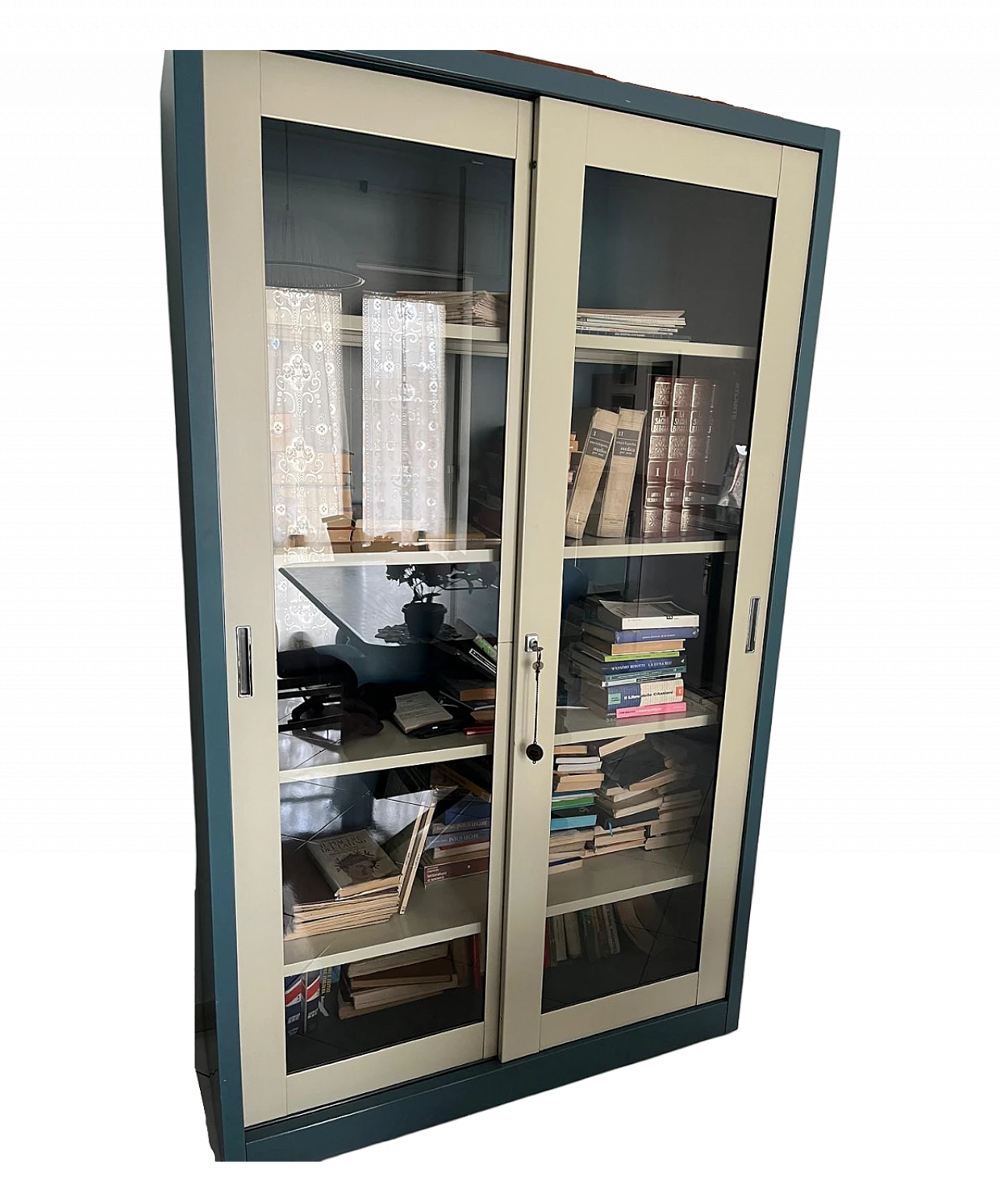 Libreria a due ante in metallo e vetro di Olivetti, anni '80 4