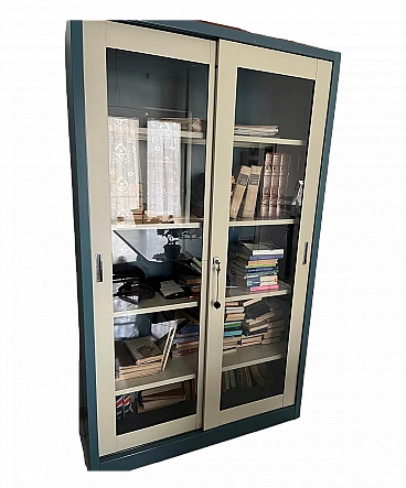 Metal and glass two-door bookcase by Olivetti, 1980s