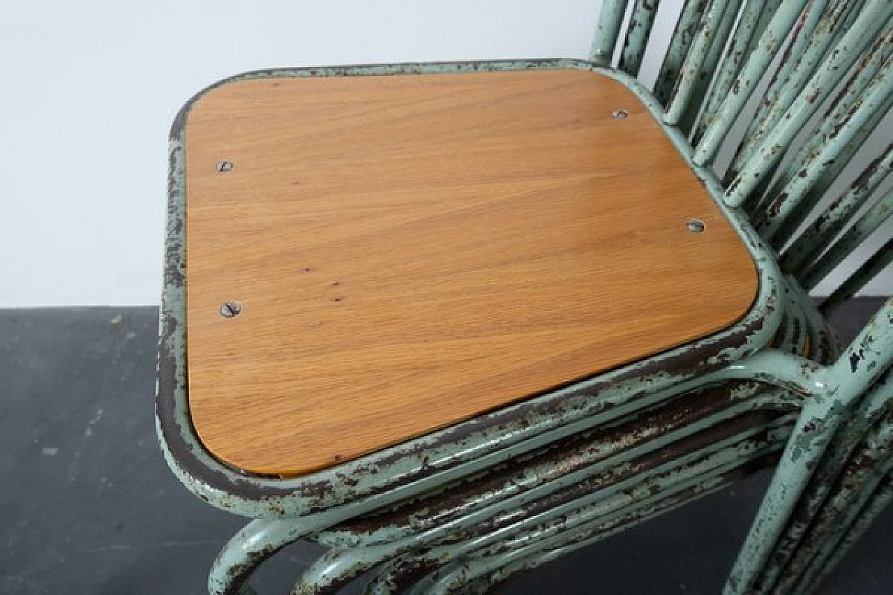 6 Sedie industriali in metallo e legno, anni '60 10