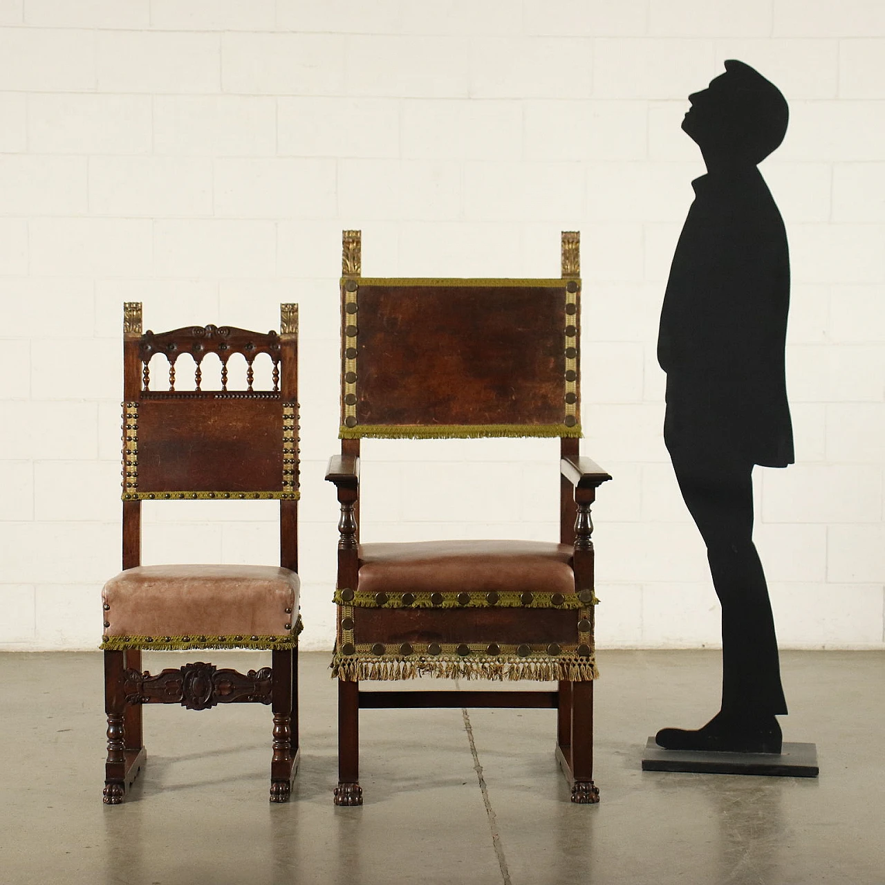Group of 4 walnut neo-renaissance chairs and armchair, 19th century 2