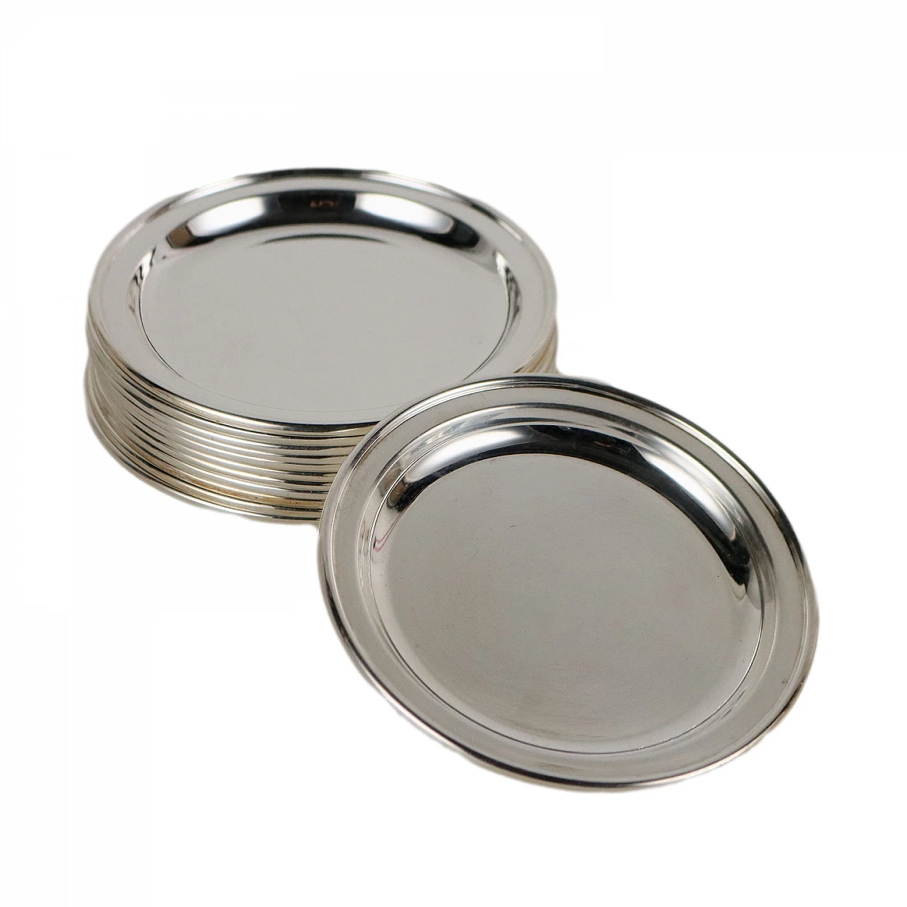 12 Piattini sottobicchiere in argento di Manifattura Mugnai Firenze, anni '70 1