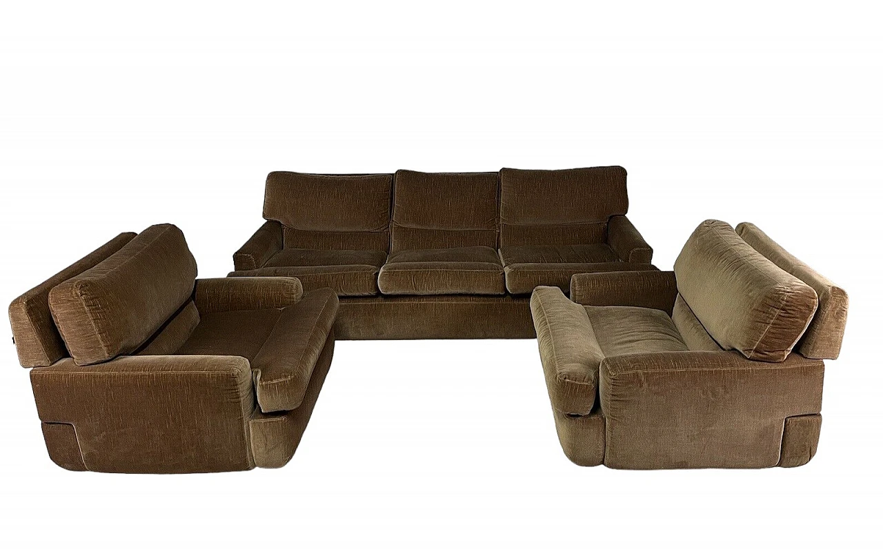 Sofa and pair of armchairs in beige fabric by Saporiti, 1970s 18
