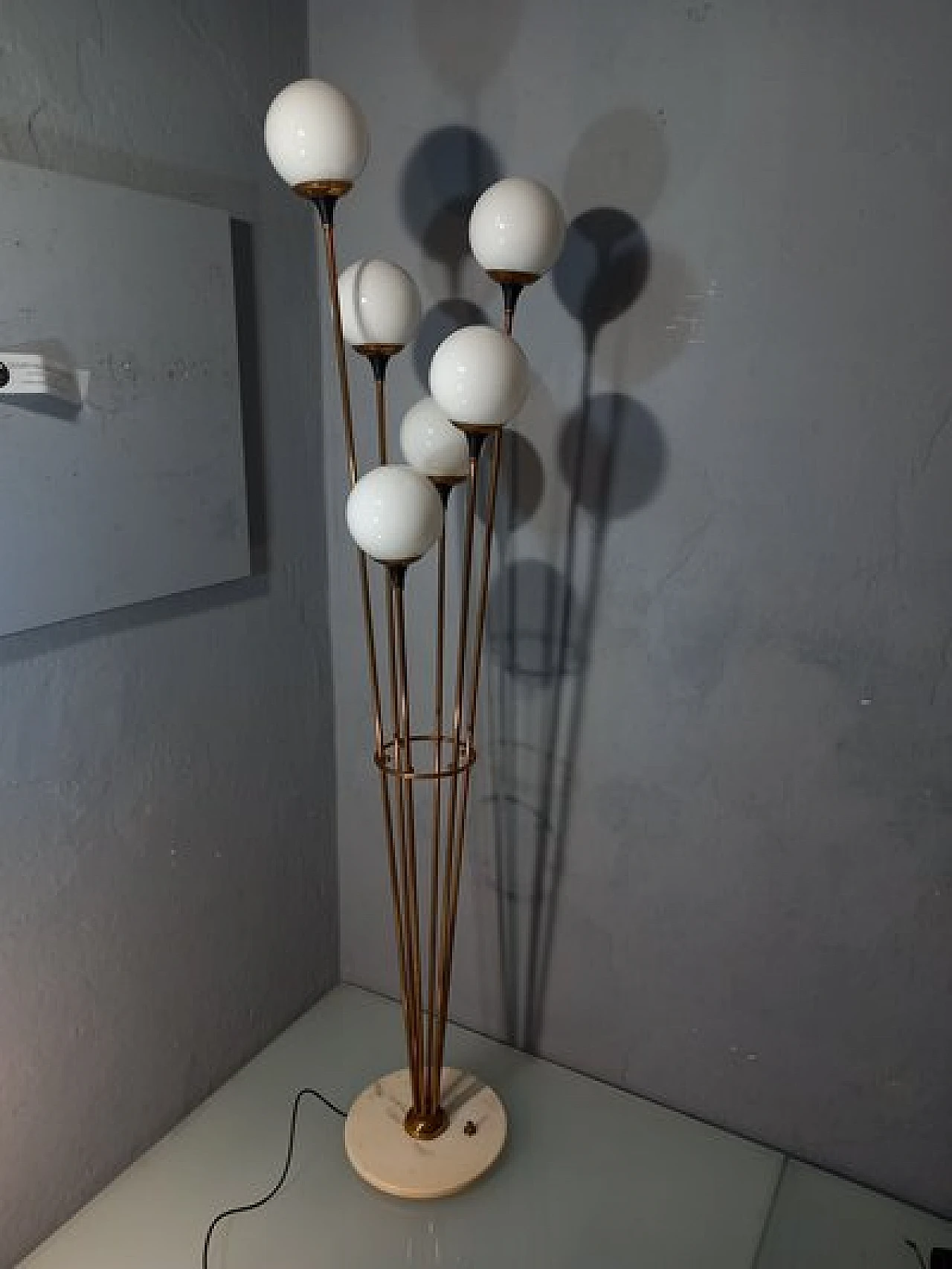 Lampada da terra Alberello in ferro, ottone e marmo di Stilnovo, anni '50 1
