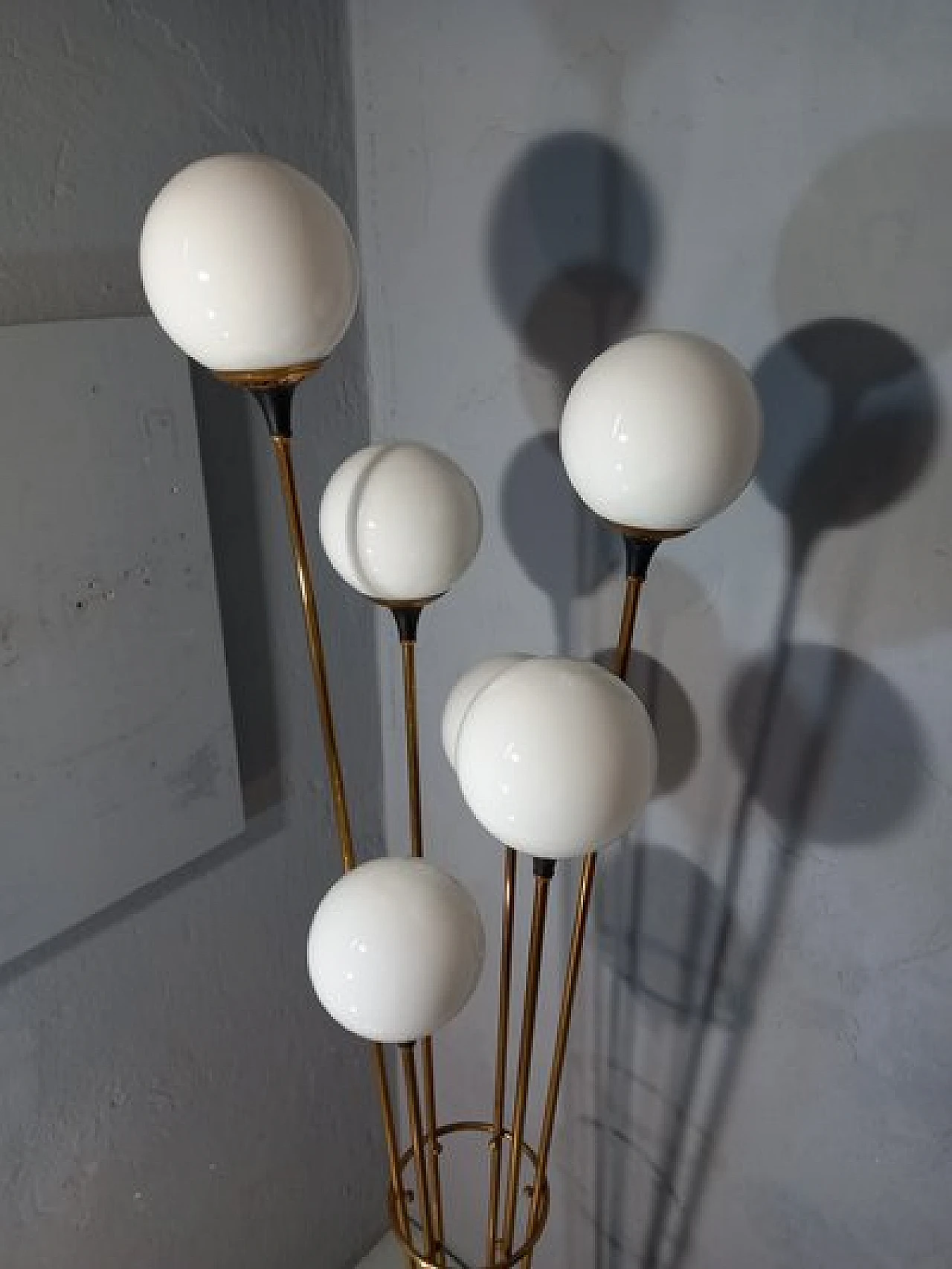 Lampada da terra Alberello in ferro, ottone e marmo di Stilnovo, anni '50 3