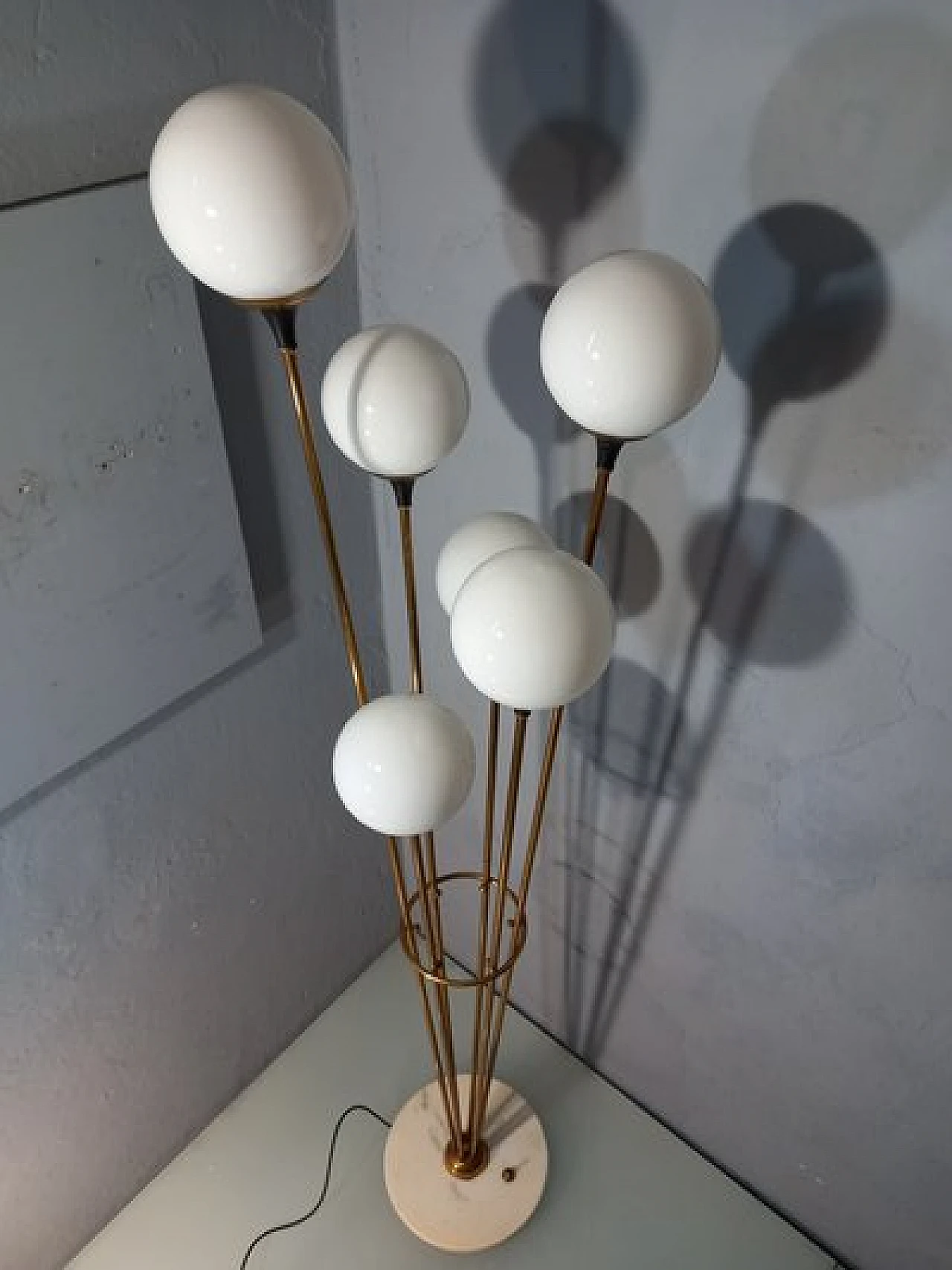Lampada da terra Alberello in ferro, ottone e marmo di Stilnovo, anni '50 4