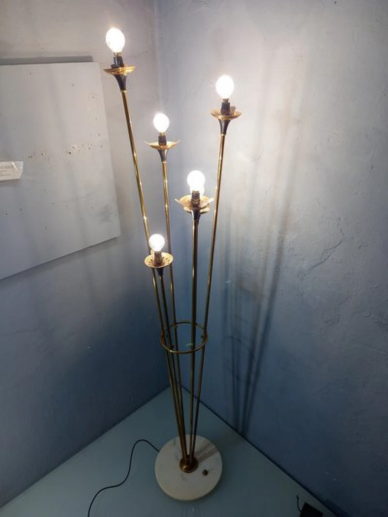 Lampada da terra Alberello in ferro, ottone e marmo di Stilnovo, anni '50 6