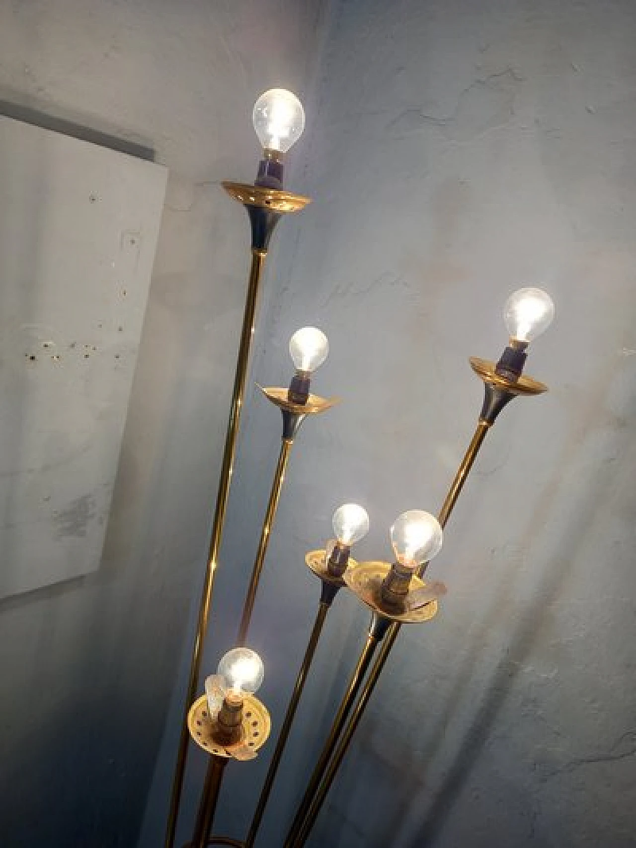 Lampada da terra Alberello in ferro, ottone e marmo di Stilnovo, anni '50 7