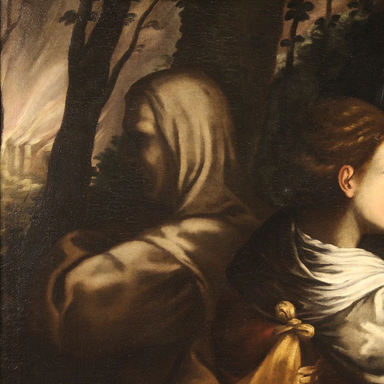 Lot e le figlie fuggono da Sodoma, olio su tela, '600 11