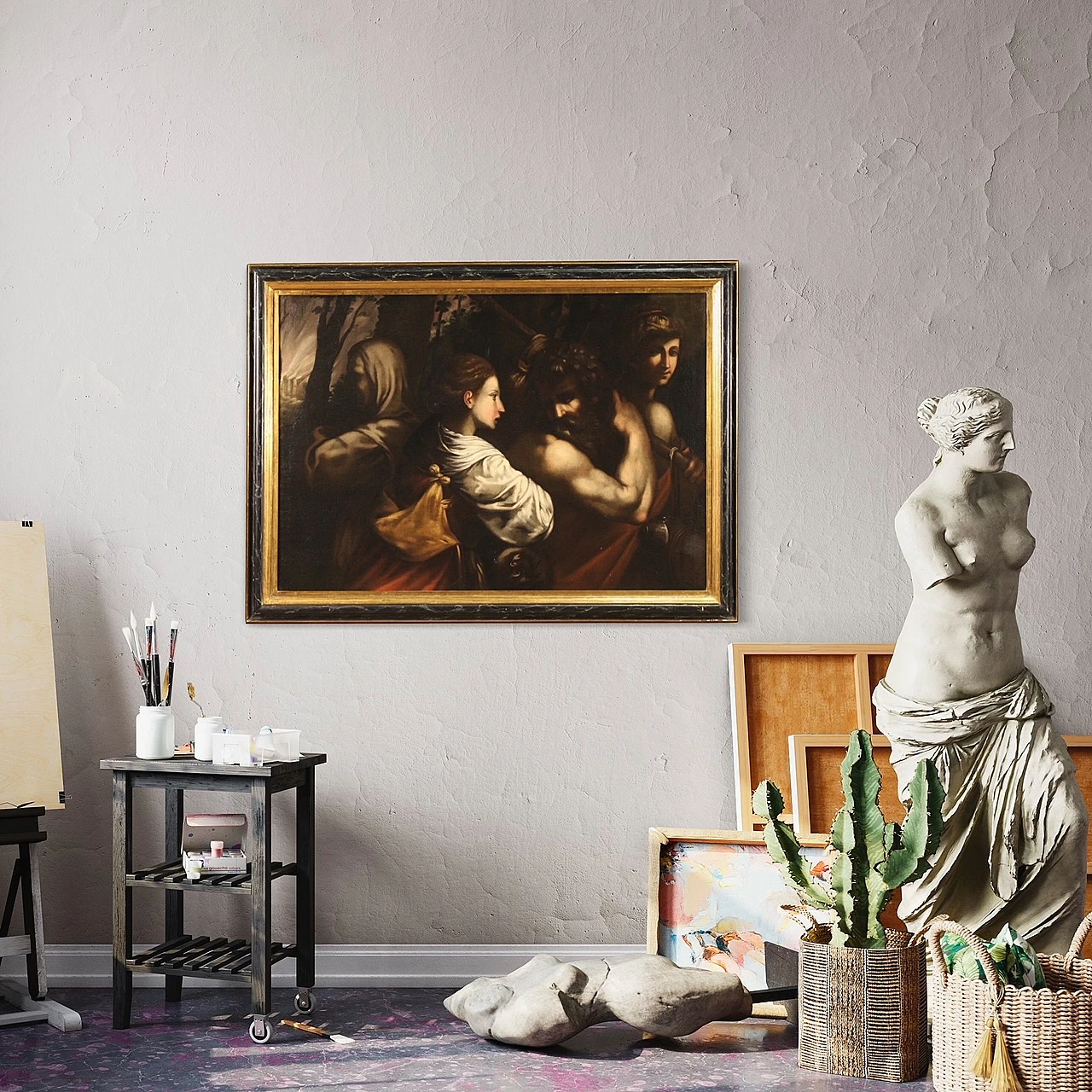 Lot e le figlie fuggono da Sodoma, olio su tela, '600 13