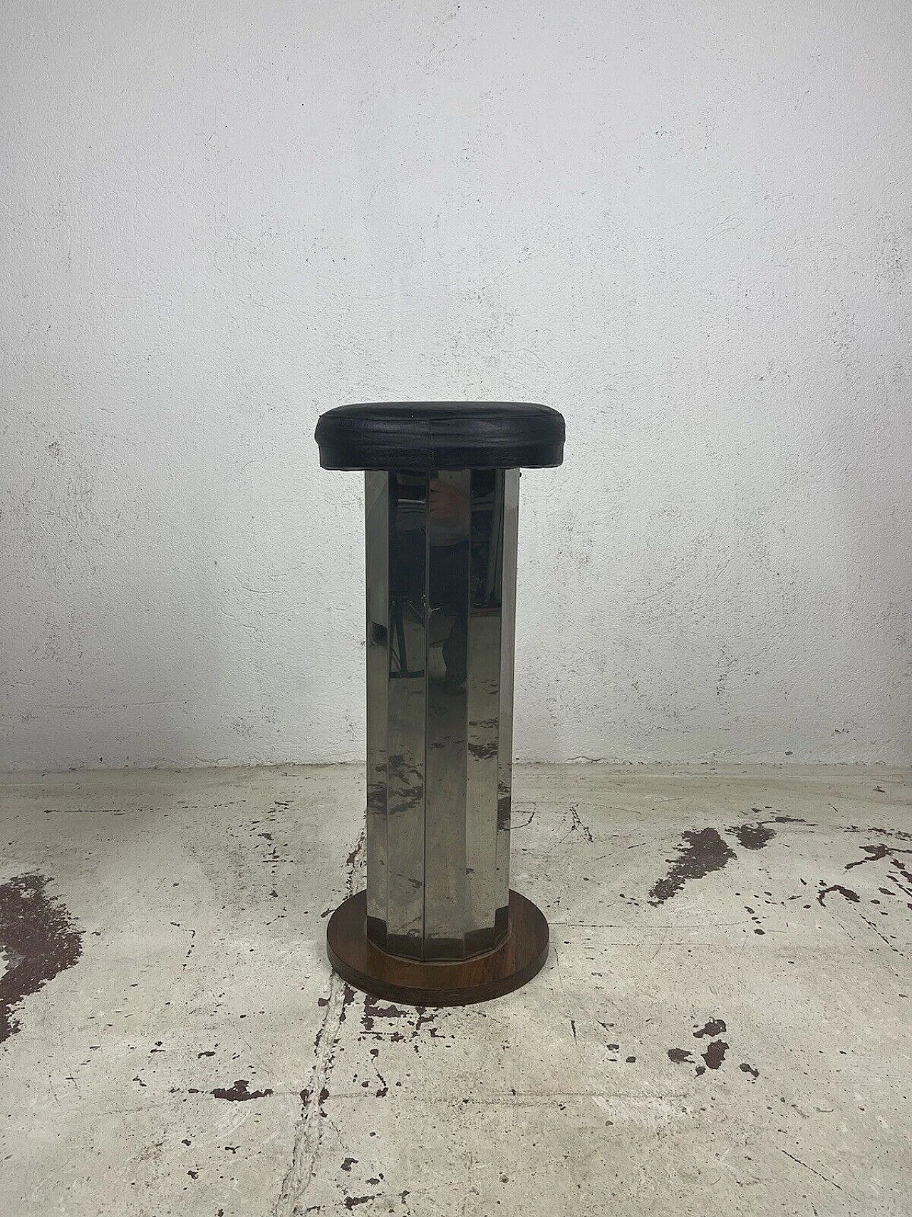 Sgabello in acciaio, pelle e legno, anni '70 1