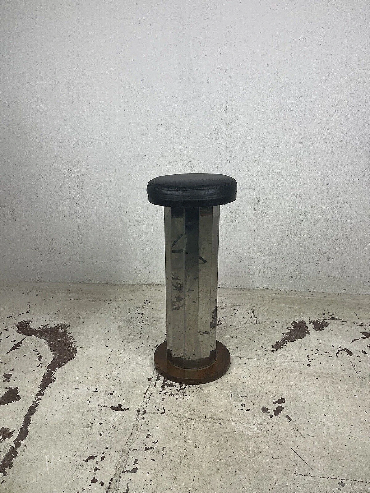 Sgabello in acciaio, pelle e legno, anni '70 3