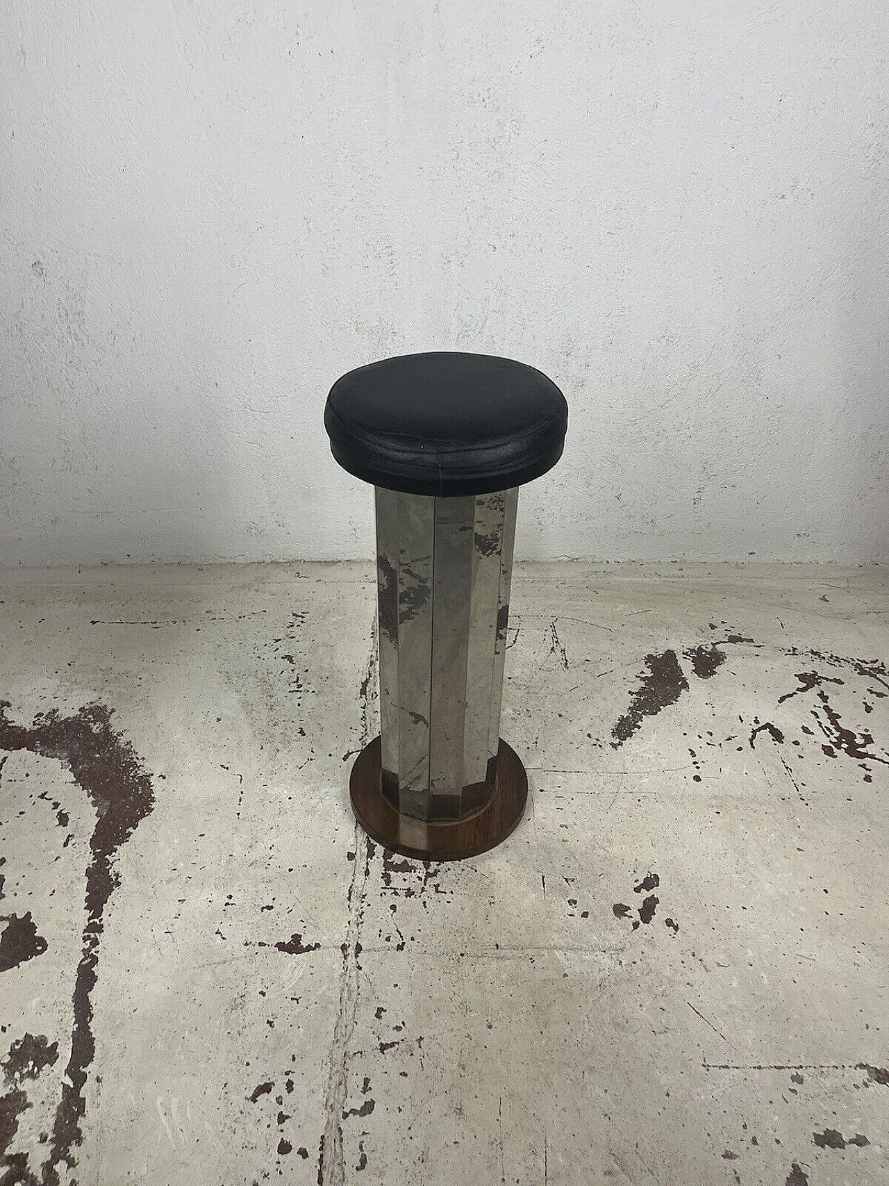 Sgabello in acciaio, pelle e legno, anni '70 4